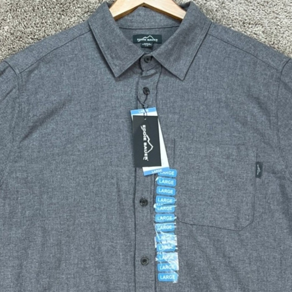 Eddie Bauer Button Down Shirt Mens Large Gray Heathered Bristol Flannel NEW